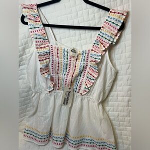 Savanna Jane White and Pink Ruffled Smocked Tank Top